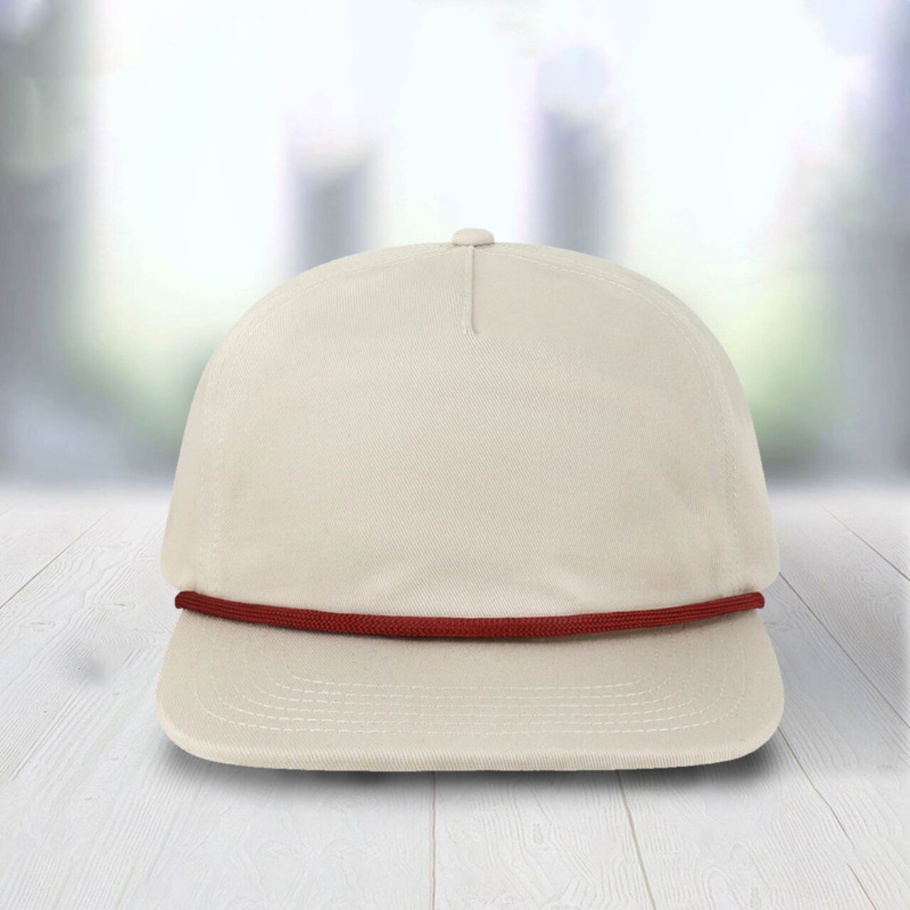 1 Count Unstructured Rope Cap Five Panel Low Profile with Recycled Flat Bill